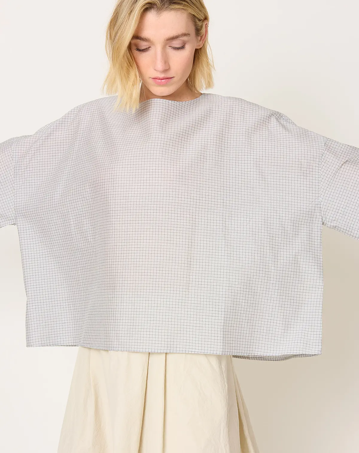 Micro Tartan Cotton Silk Blouse In Black 1