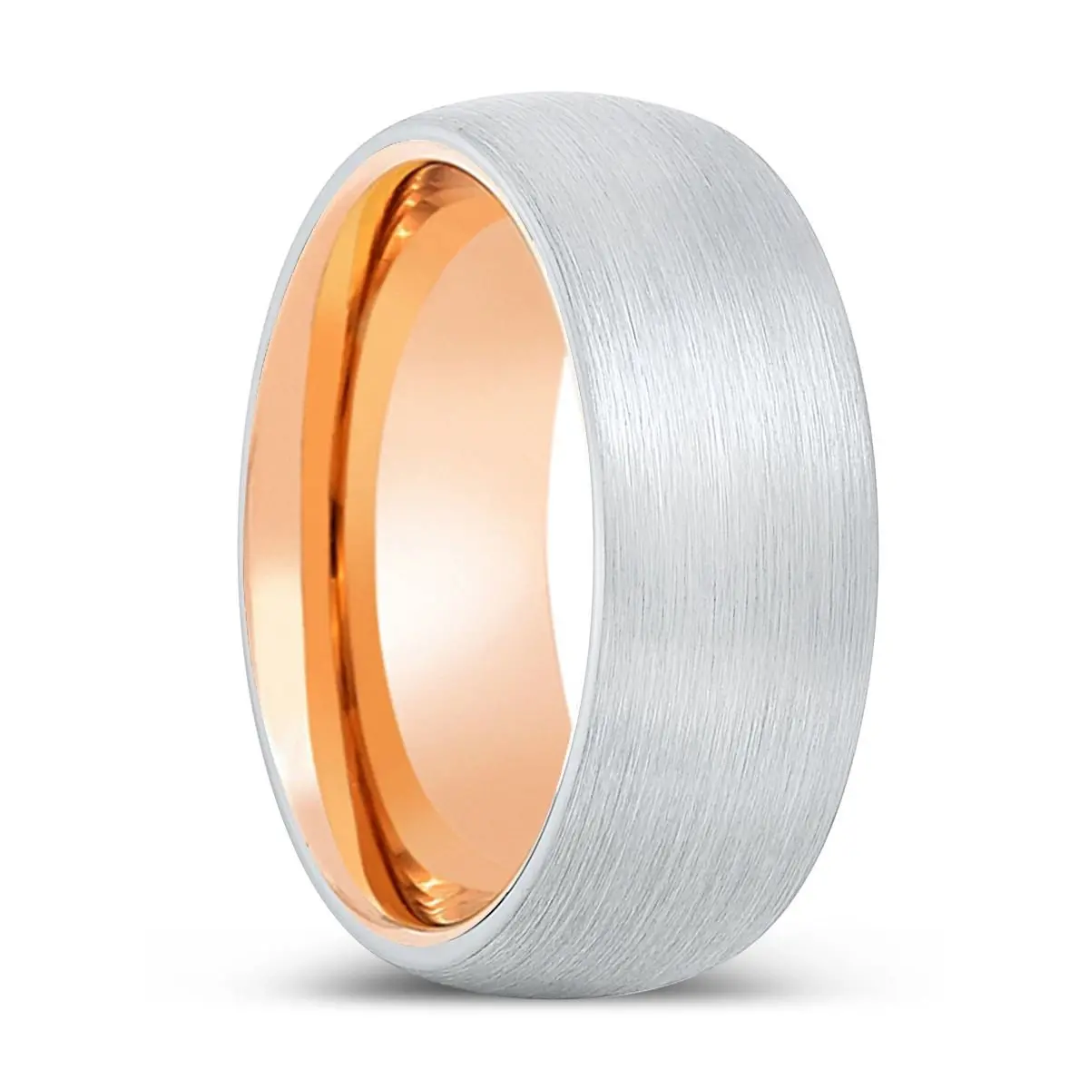 Archbishop | Rose Gold Ring, White Tungsten Ring, Brushed, Domed 1