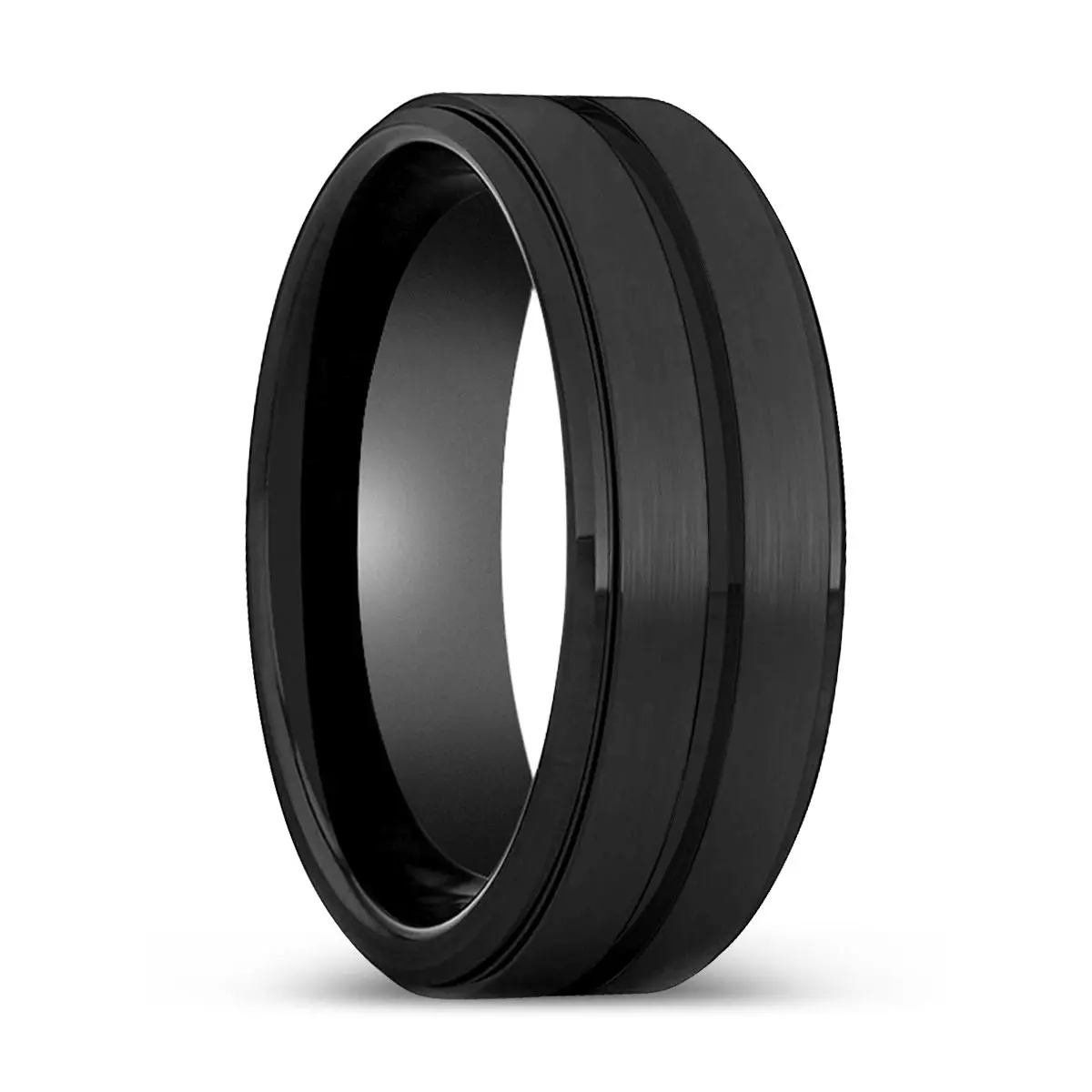 Archer | Black Ring, Black Tungsten Ring, Grooved, Stepped Edge 1