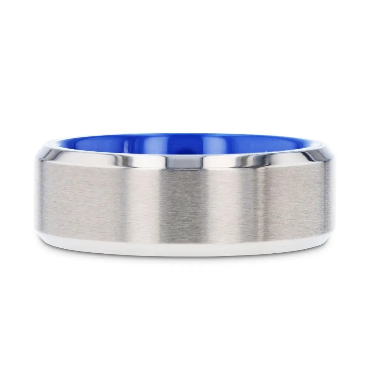 Arctic | Silver Titanium Ring, Vibrant Blue Interior, Beveled 3
