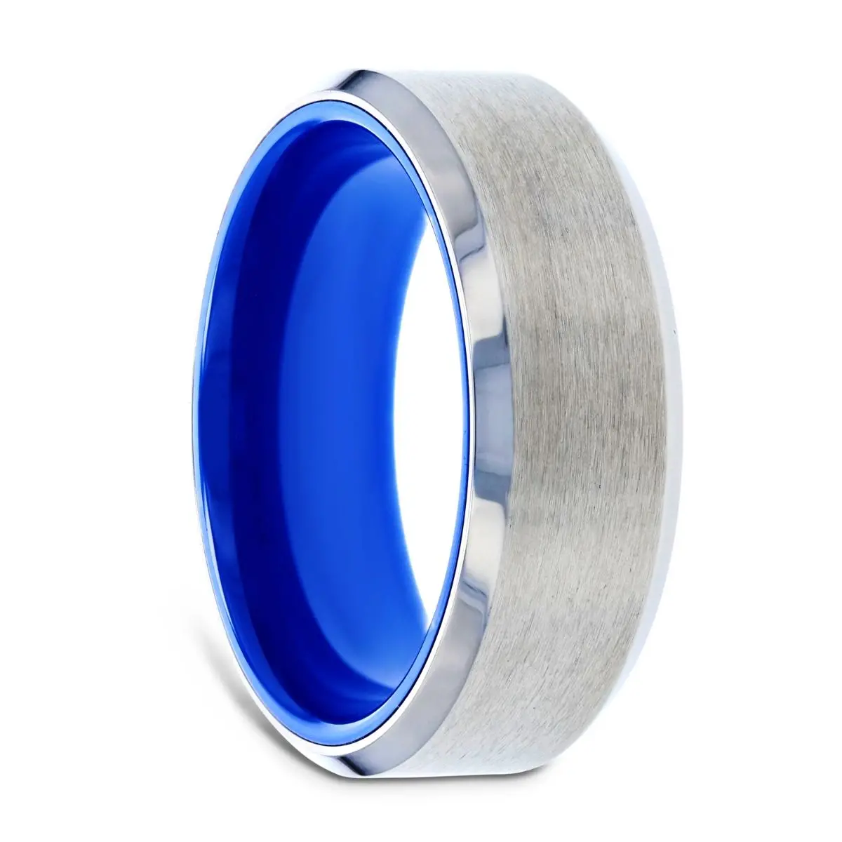 Arctic | Silver Titanium Ring, Vibrant Blue Interior, Beveled 1