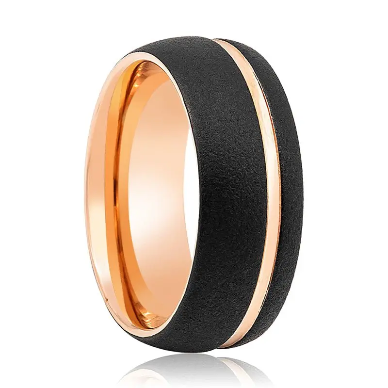 Argent | Rose Gold Tungsten Ring, Rose Gold Off-Center Groove, Domed 1