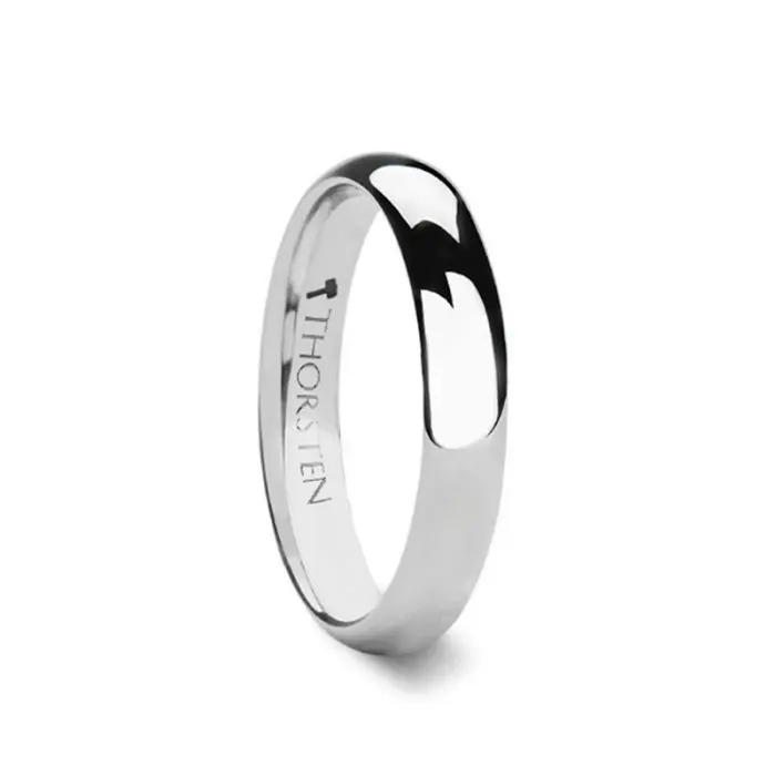 Arlington | White Tungsten Ring, Silver Shiny, Domed 3