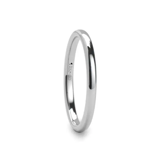 Arlington | White Tungsten Ring, Silver Shiny, Domed 1