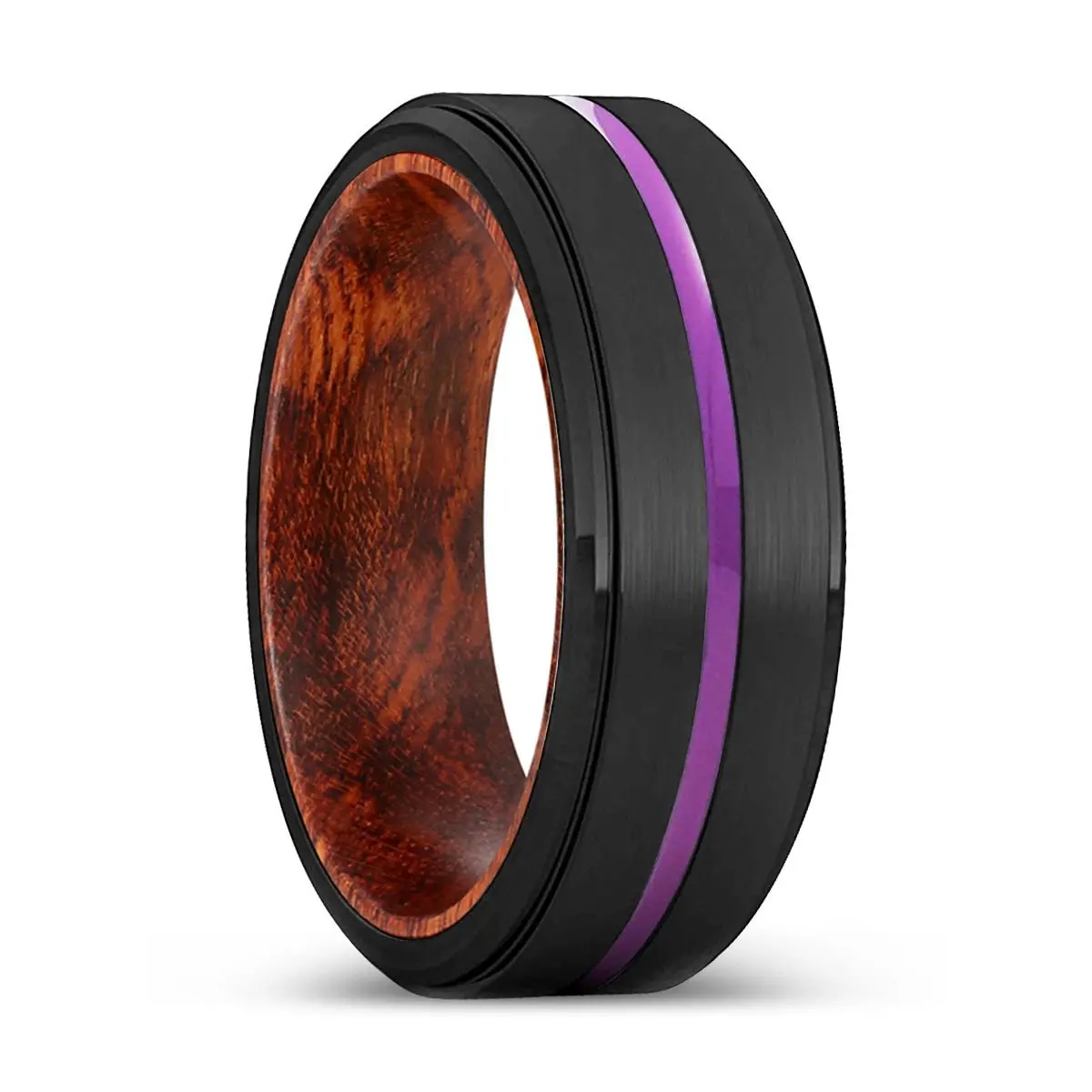 Armidale | Snake Wood, Black Tungsten Ring, Purple Groove, Stepped Edge 1