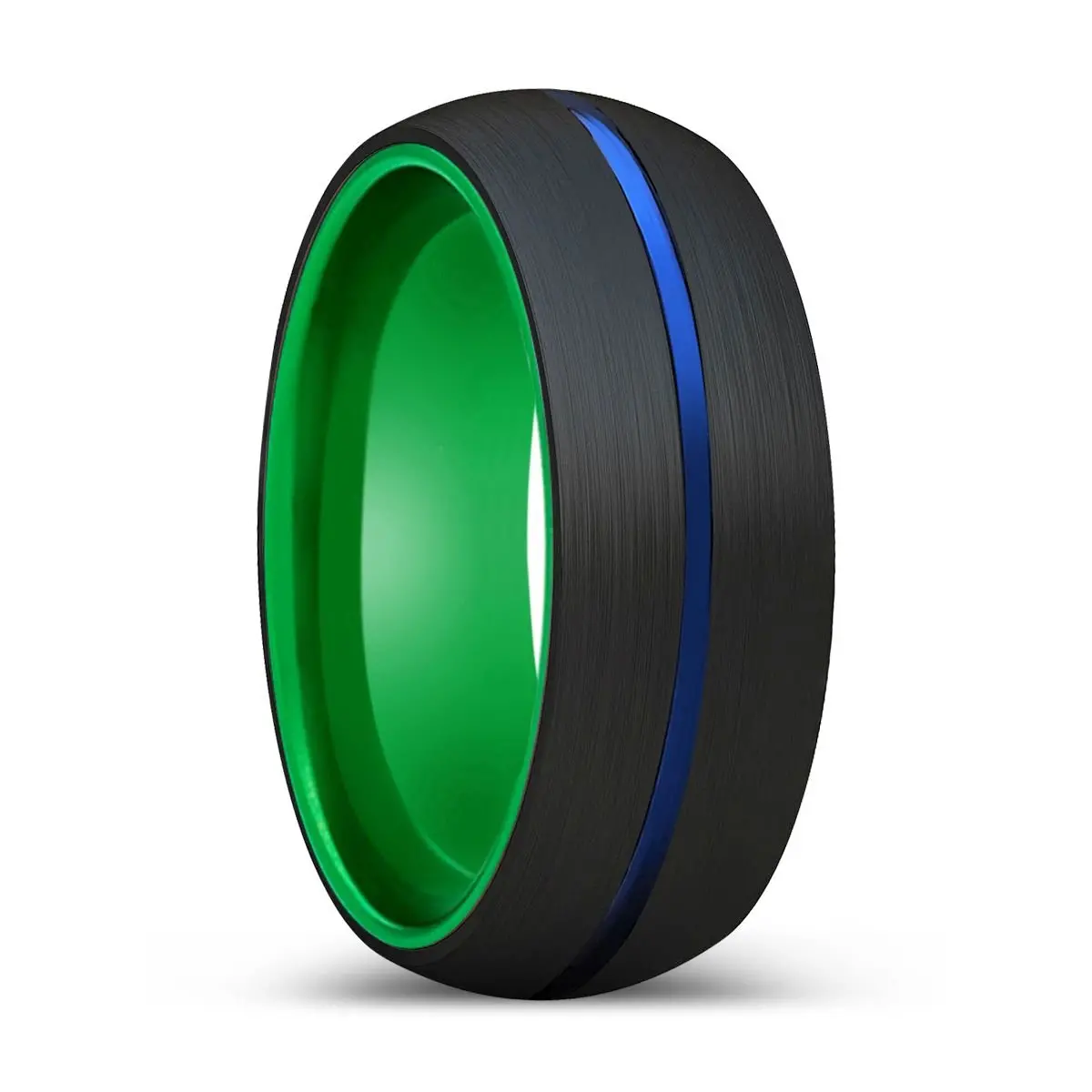 Arminio | Green Ring, Black Tungsten Ring, Blue Groove, Domed 1