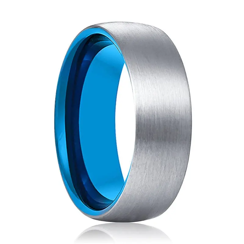 Artic | Blue Tungsten Ring, Silver Tungsten Ring, Brushed, Domed 1