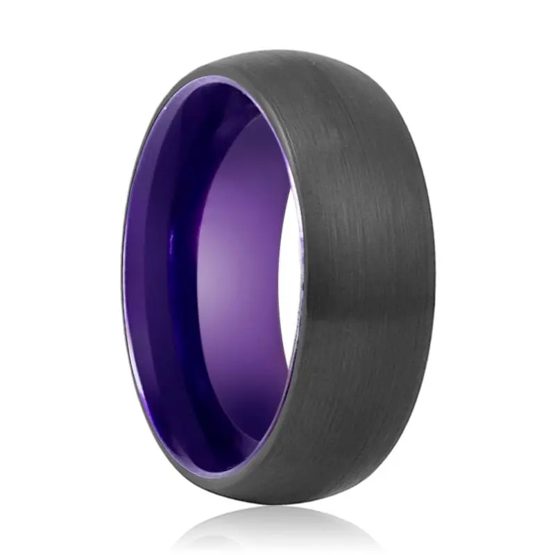 Aster | Purple Ring, Black Tungsten Ring, Brushed, Domed 1