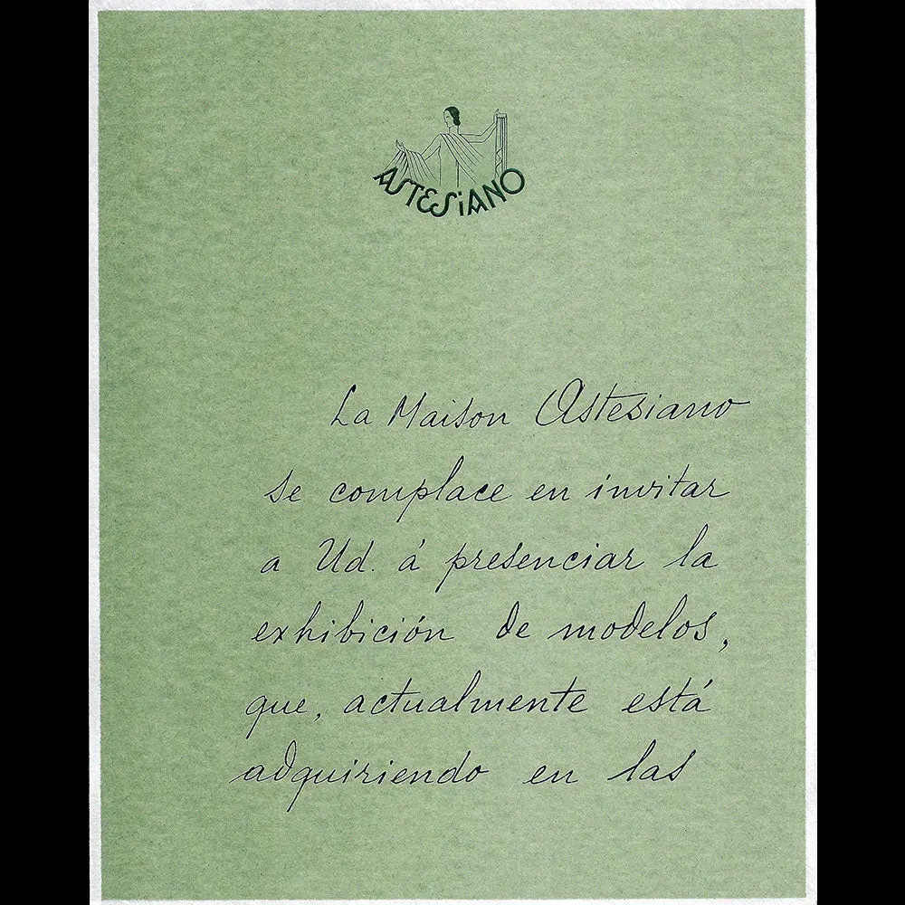 Astesiano - Lettre Annonçant La Sélection De Modèles De Paris (Circa 1920S) 1