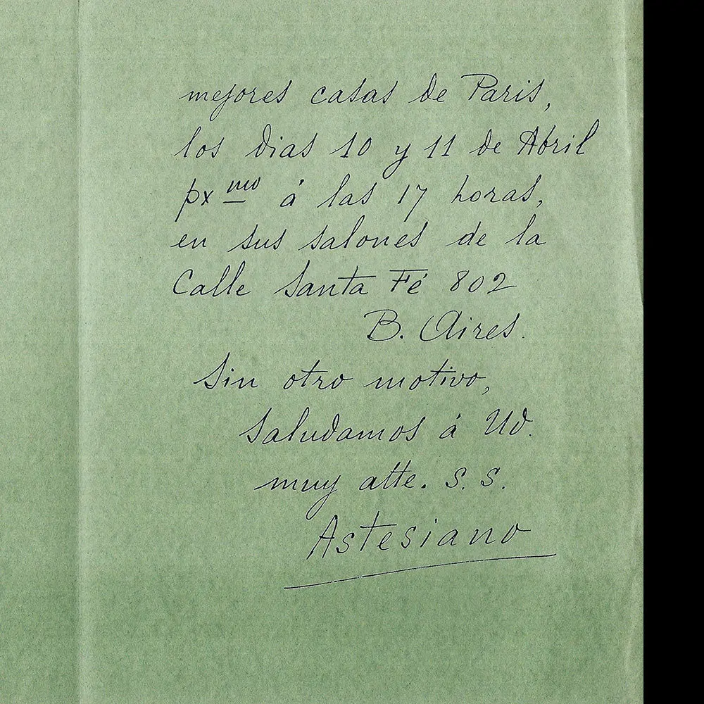 Astesiano - Lettre Annonçant La Sélection De Modèles De Paris (Circa 1920S) 2