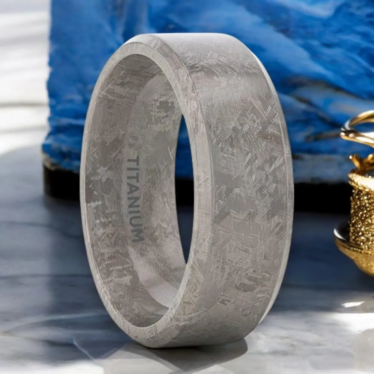 Astraios | Titanium Ring, Meteorite Pattern, Beveled 1