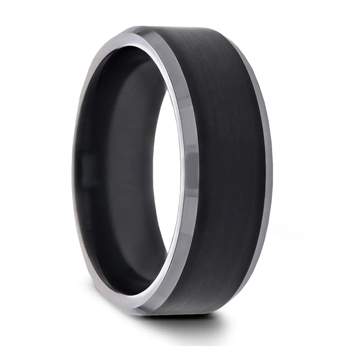 Atnos | Black Titanium Ring, Silver Polished Edges 1