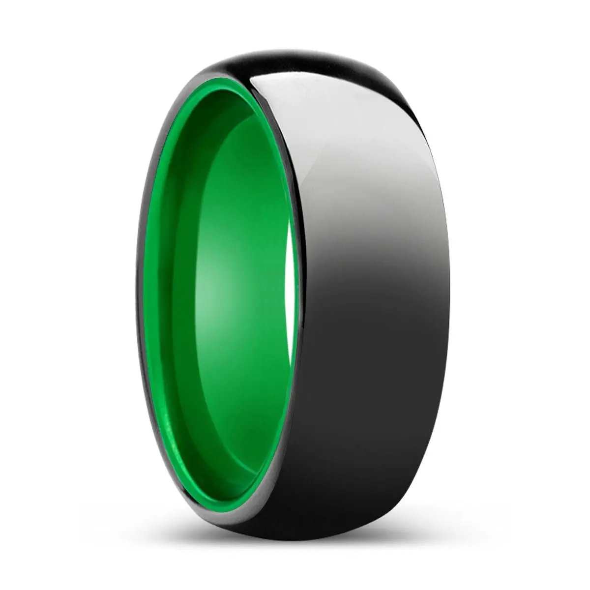 Atomic | Green Ring, Black Tungsten Ring, Shiny, Domed 1