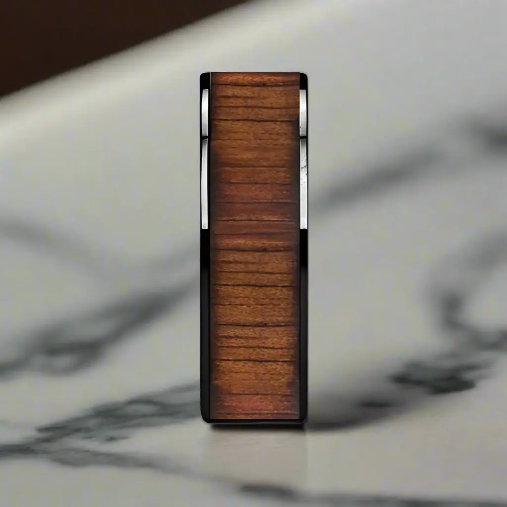 Atreus | Black Ceramic Ring, Koa Wood Inlay, Flat 3