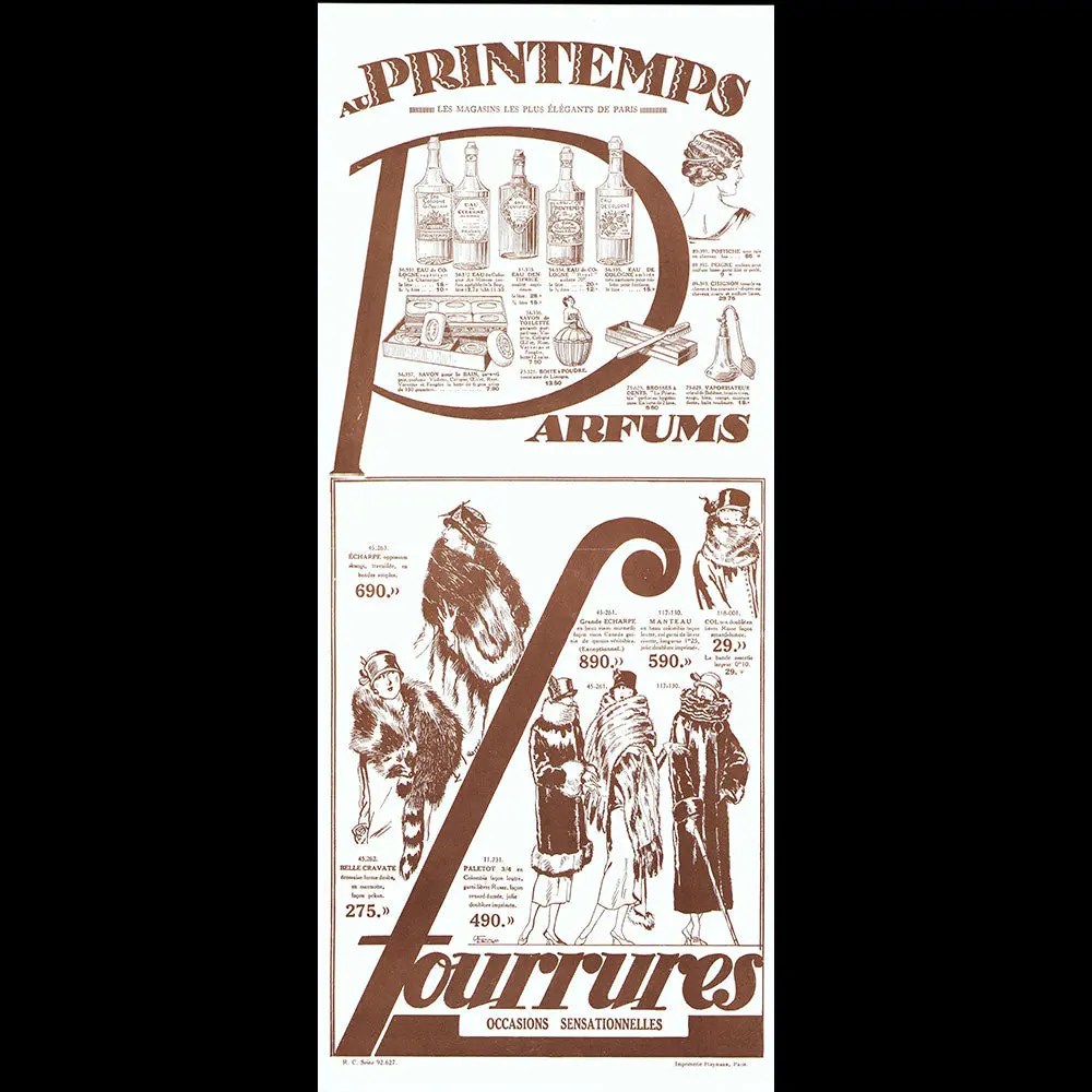 Au Printemps - Actuellement Mis En Vente Gants, Dentelles, Parfums, Fourrures Affiche Des Grands Magasins (1924) 2