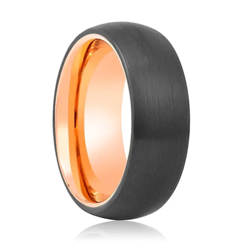 Audi | Rose Gold Ring, Black Tungsten Ring, Brushed, Domed 1
