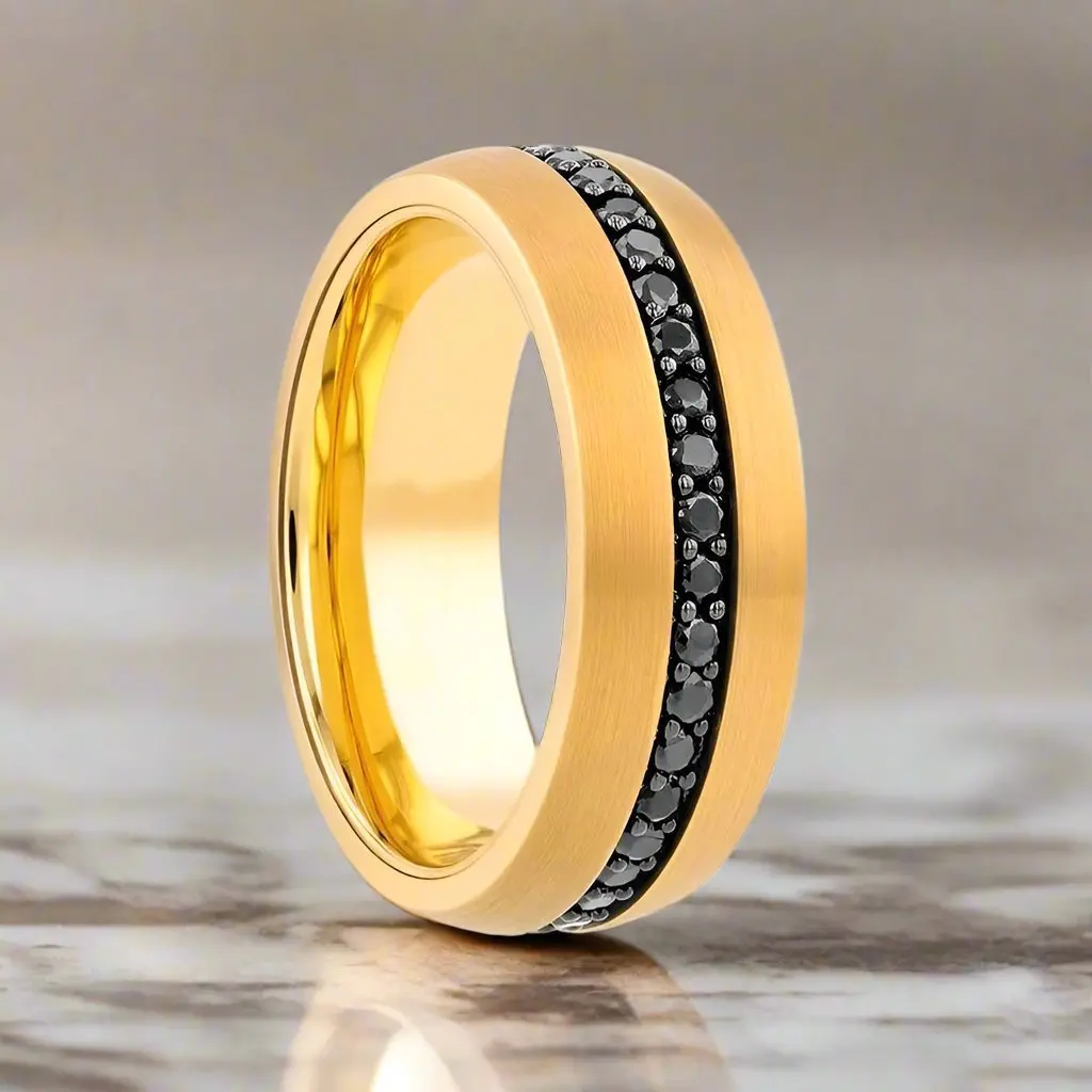 Auryn | Gold Tungsten Ring With Black Sapphires 1