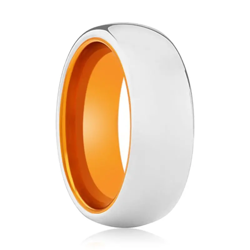 Autumnal | Orange Ring, Silver Tungsten Ring, Shiny, Domed 1