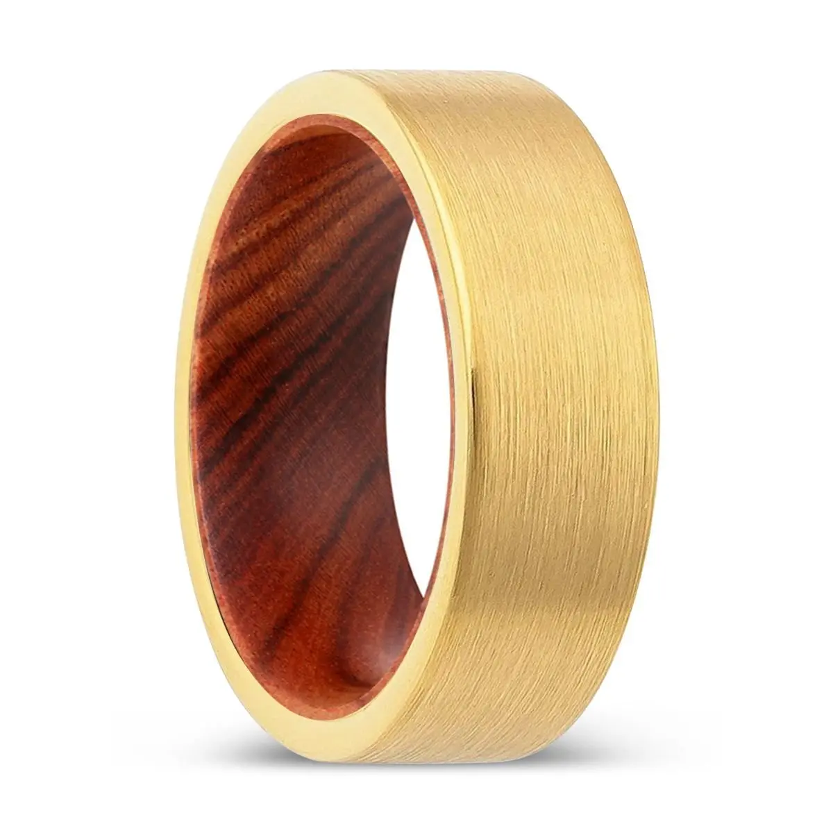 Azalea | Iron Wood, Gold Tungsten Ring, Brushed, Flat 1