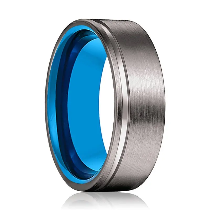 Azraq | Blue Tungsten Ring, Gunmetal Tungsten Offset Groove 1