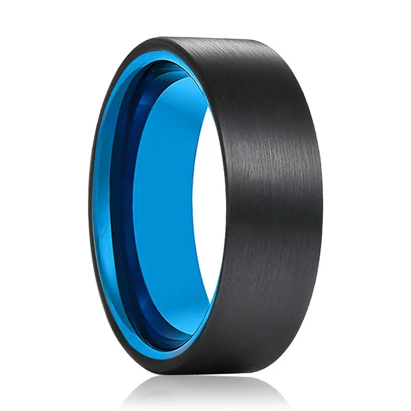 Azura | Blue Tungsten Ring Black Brushed Flat 1