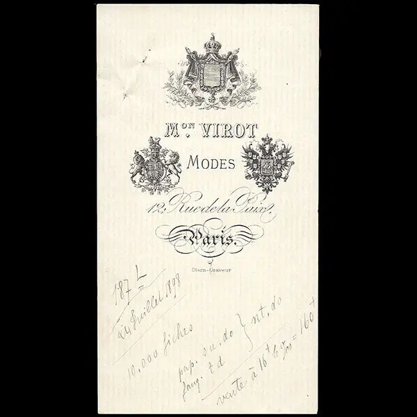 Virot - Document De La Maison De Modes, 12 Rue De La Paix À Paris (1898) 1