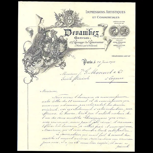 Lettre De La Maison Devambez, Graveur, Passage Des Panoramas À Paris (1901) 1