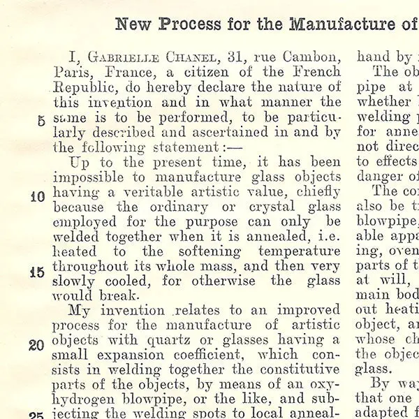 New Process For The Manufacture Of Artistic Glass, Brevet Déposé Par Gabrielle Chanel (1926) 2