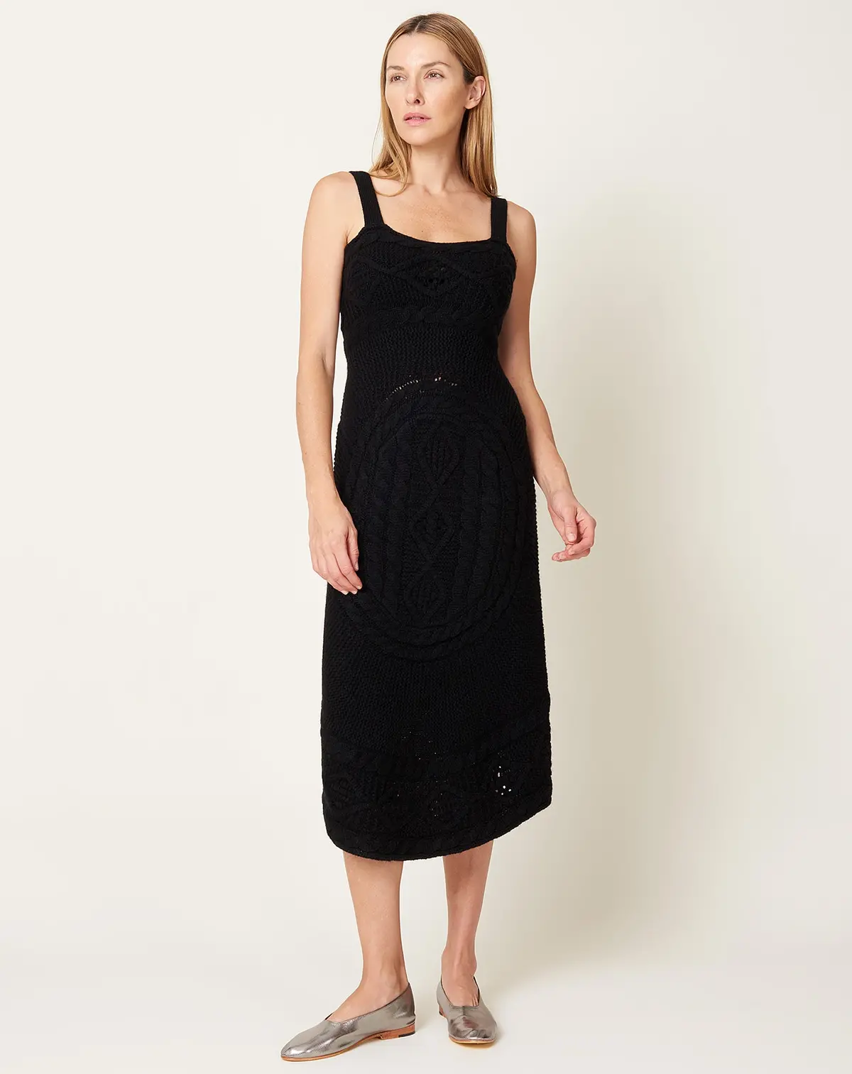 Round Knit Cable Dress In Black 1