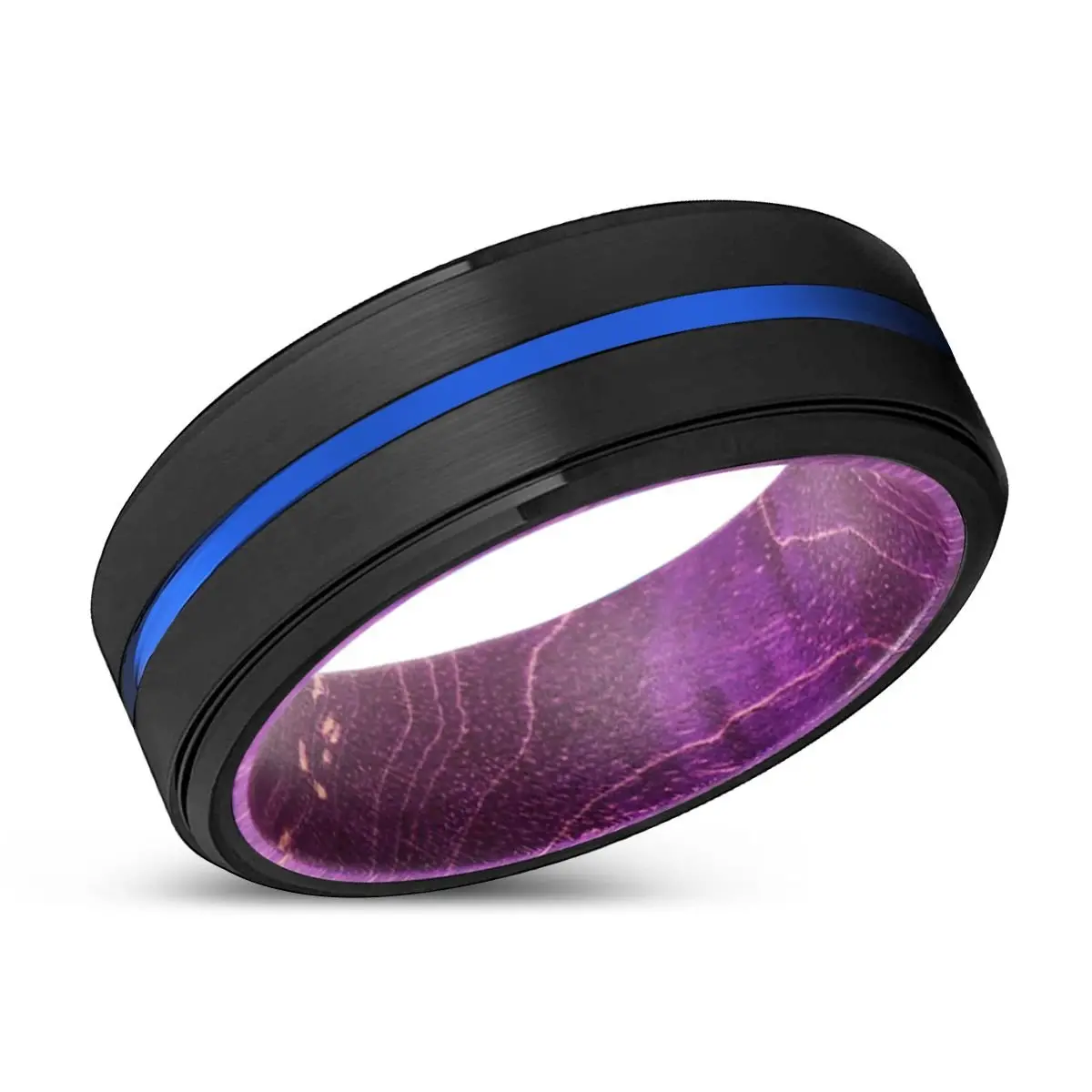 Badger | Purple Wood, Black Tungsten Ring, Blue Groove, Stepped Edge 2