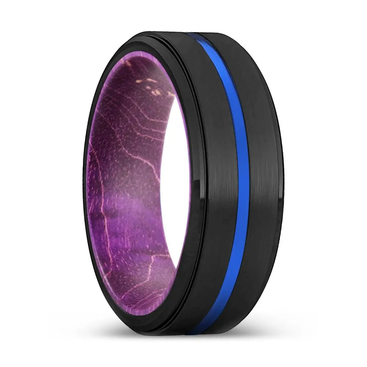 Badger | Purple Wood, Black Tungsten Ring, Blue Groove, Stepped Edge 1
