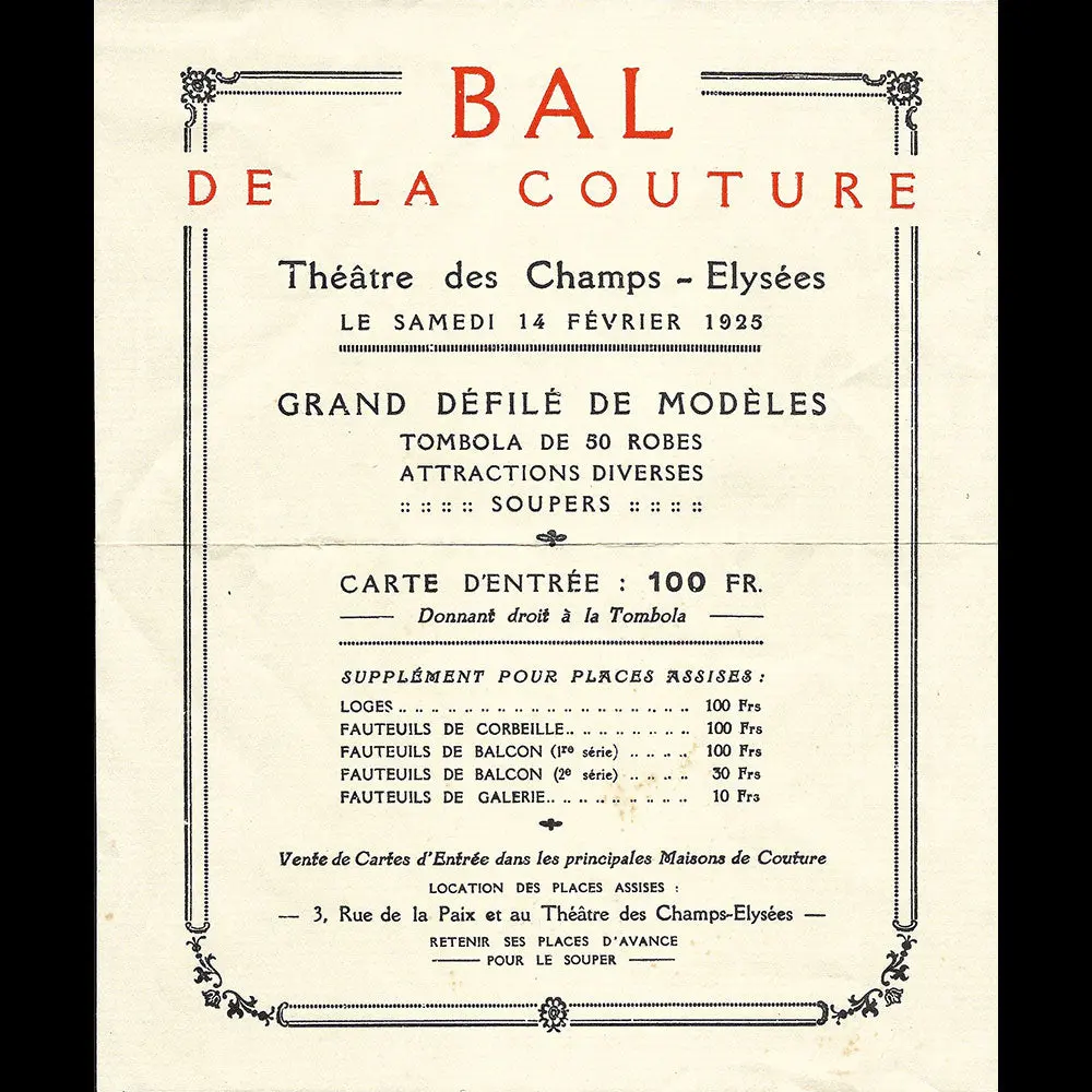 Bal De La Couture - Document Publicitaire Pour L'édition De 1925 1