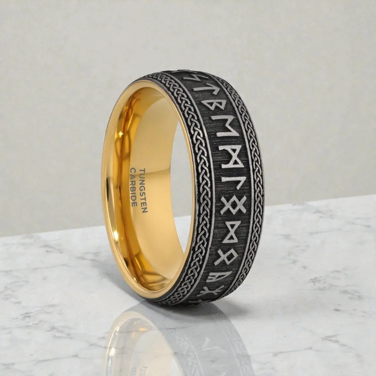 Baldur | Domed Tungsten Rune Wedding Band 1
