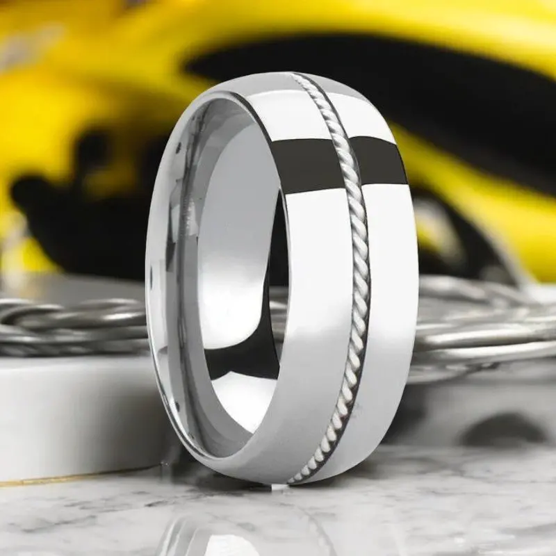 Baldwyn | Silver Tungsten Ring, Braided Palladium 950 Inlay, Domed 1