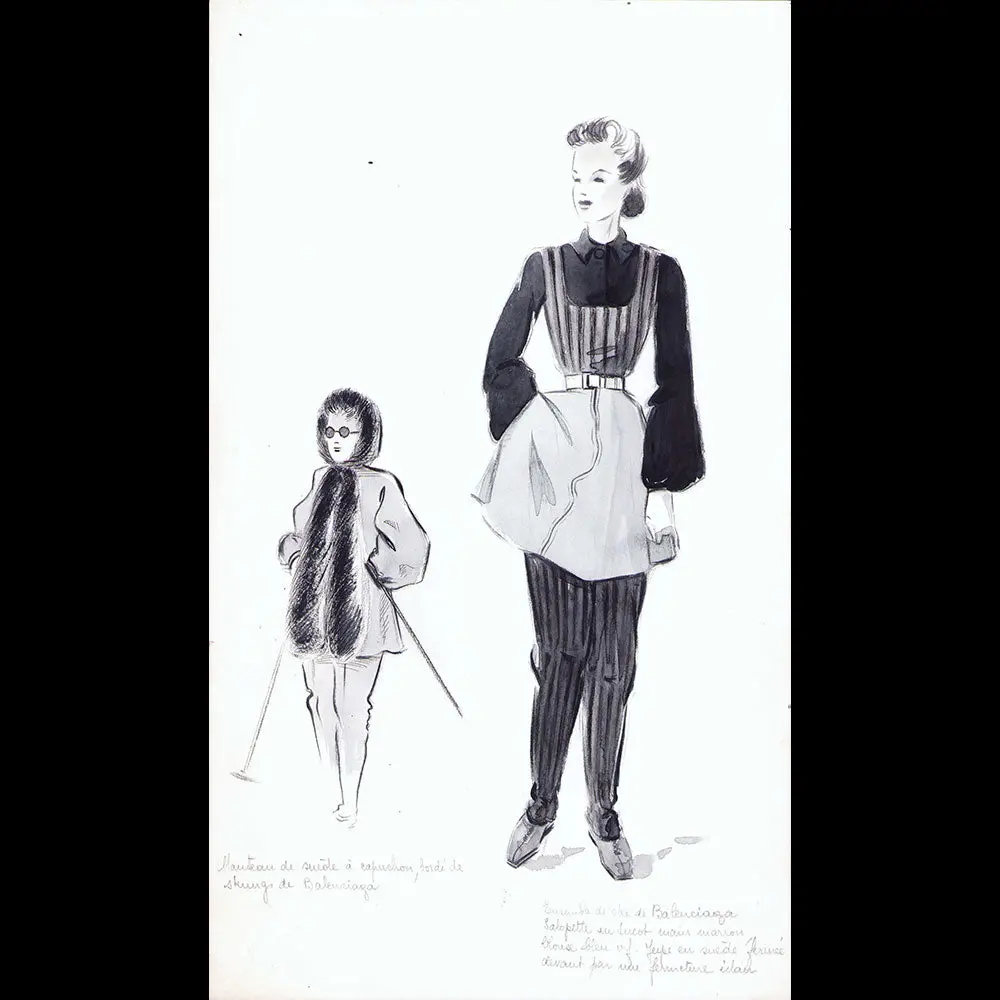 Balenciaga - Dessin D'un Ensemble De Ski Et D'un Manteau À Capuchon (1938) 1