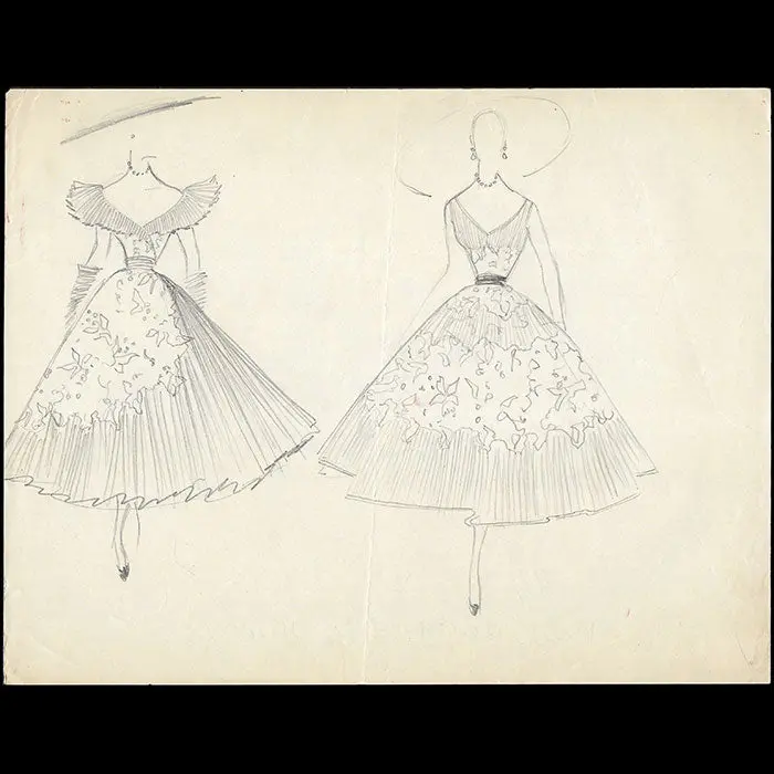 Balmain - Dessin De Deux Modèles De Robes (1953) 1