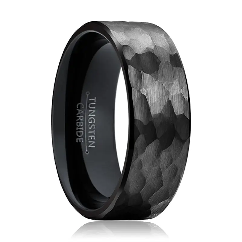 Bandit | Black Ring, Black Tungsten Ring, Hammered, Flat 1