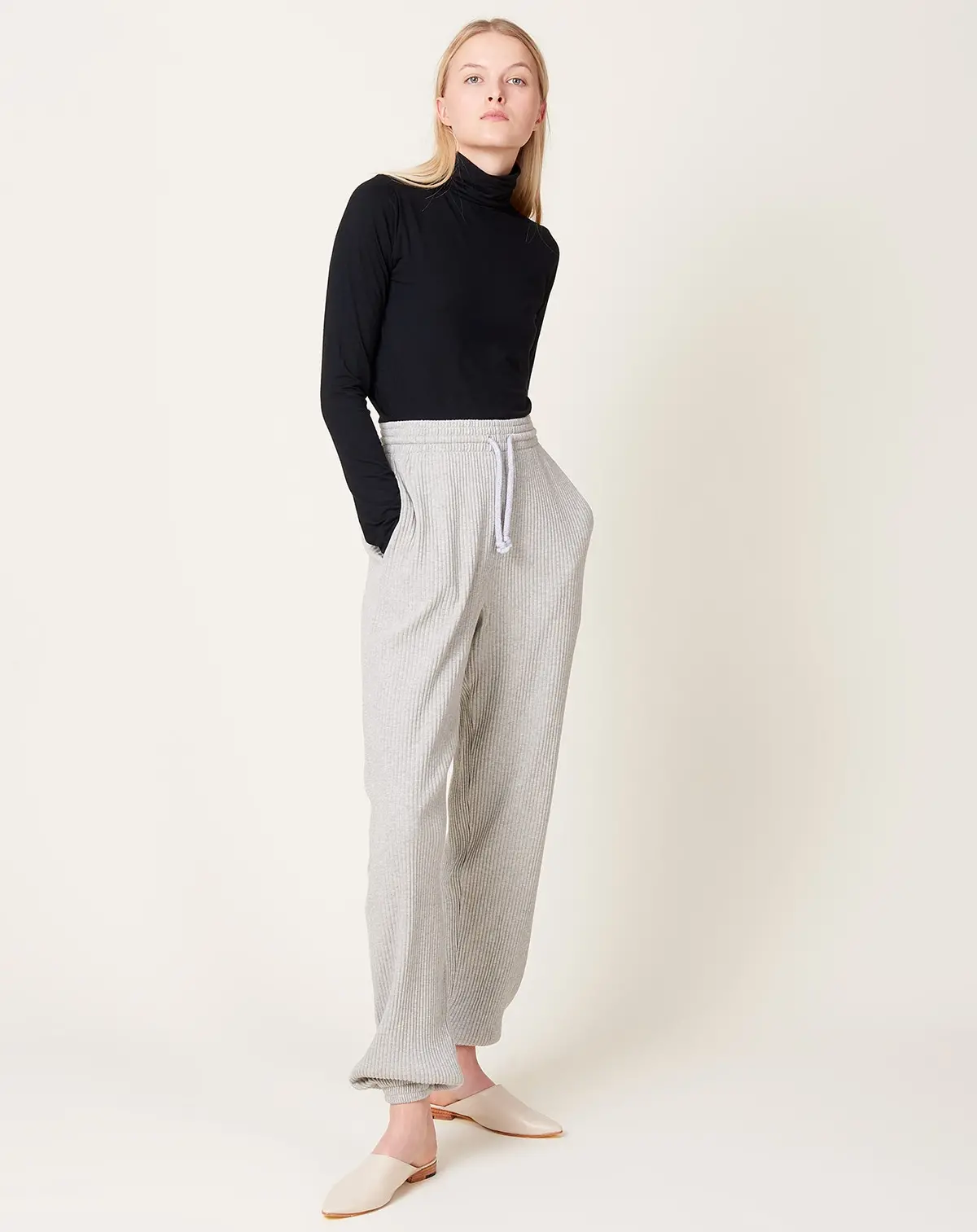 Sweat Pants In Grey Melange Fleece Rib 1