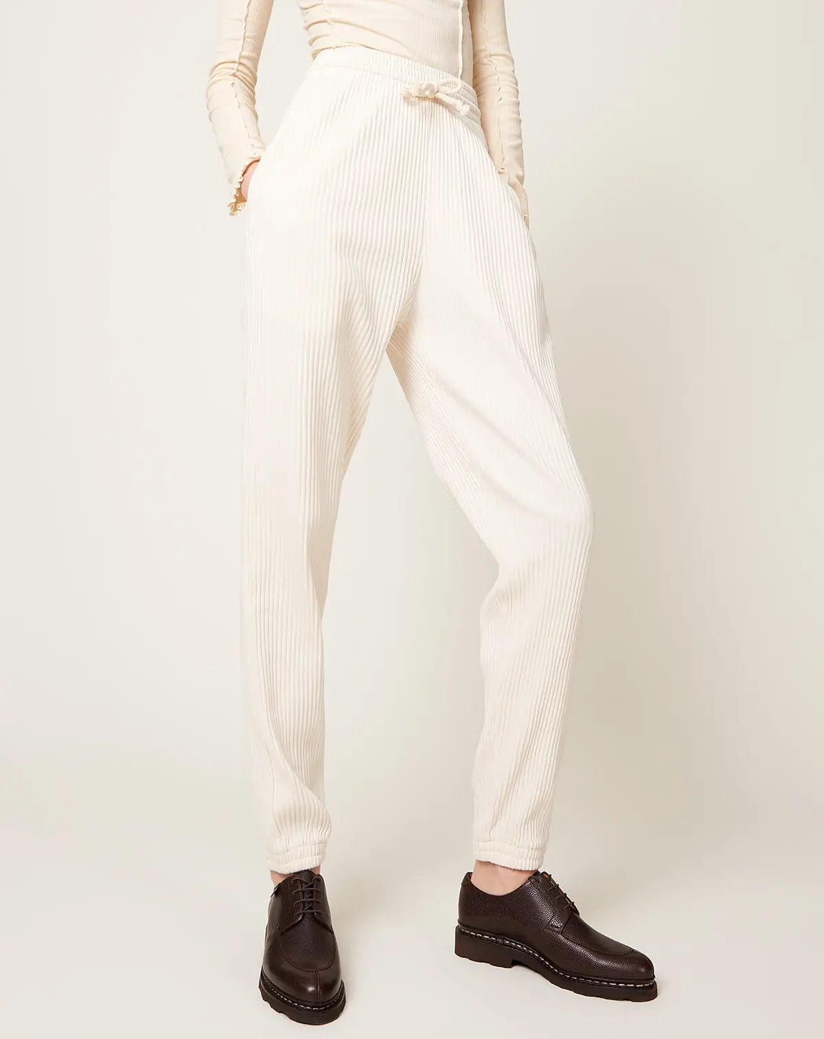Sweat Pants In Off White Fleece Rib 1