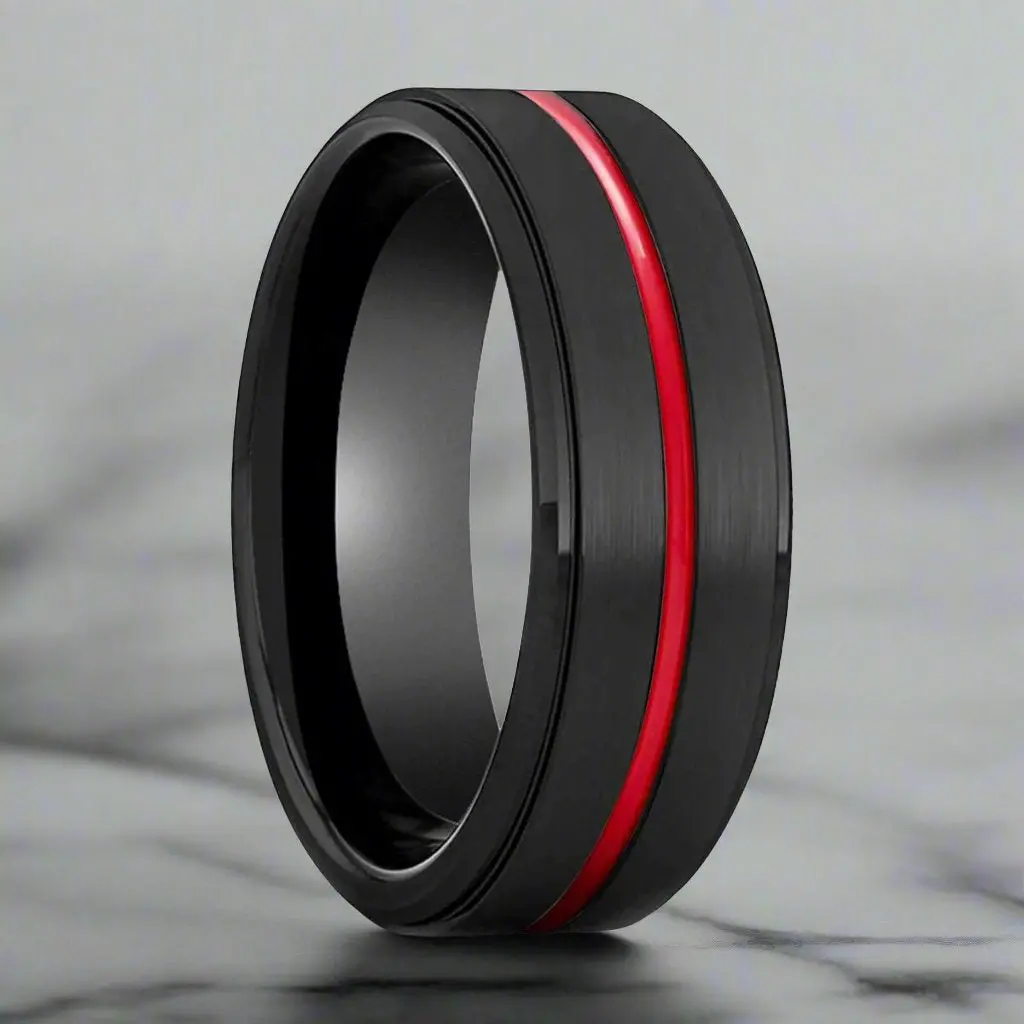 Batmobile | Black Ring, Black Tungsten Ring, Red Groove, Stepped Edge 1