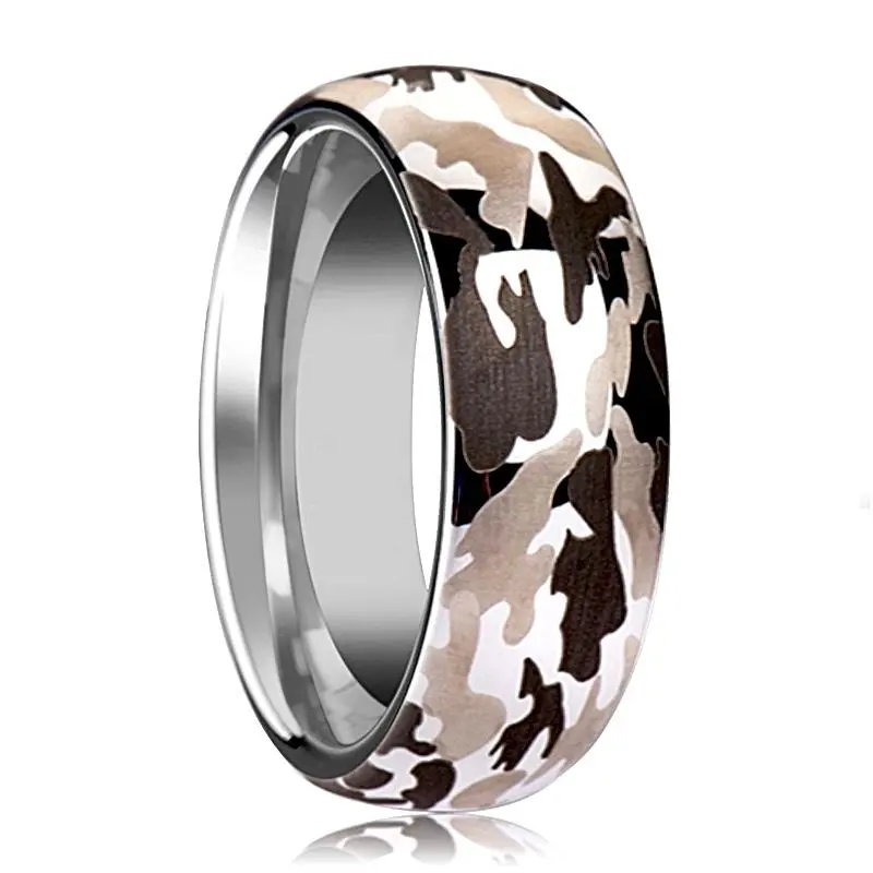 Battalion | Silver Tungsten Ring, Black And Gray Camo, Domed 1
