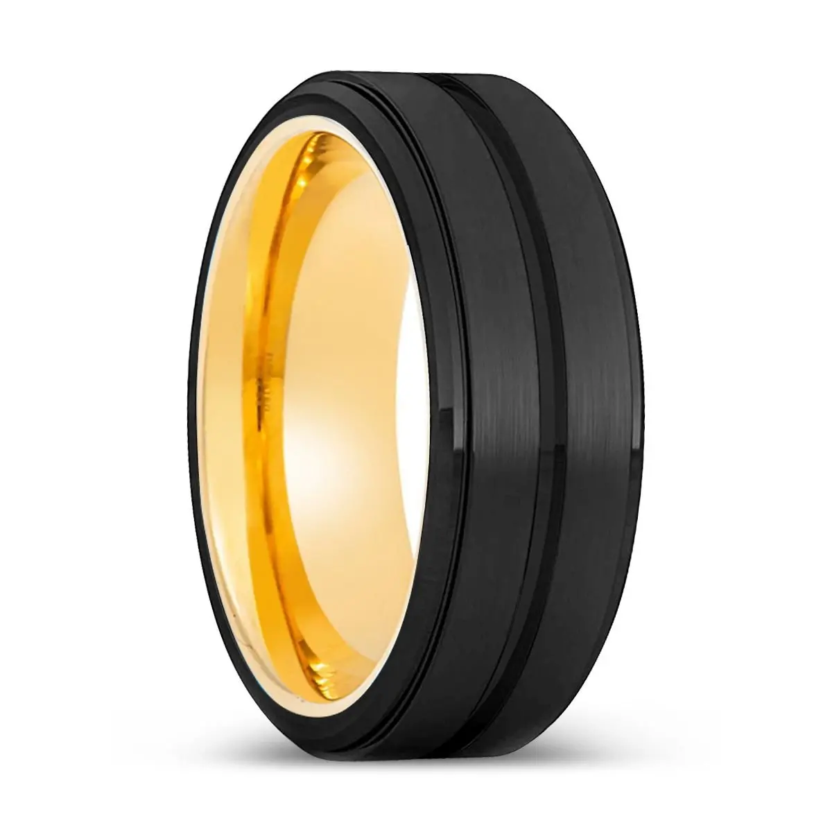 Bazooka | Gold Ring, Black Tungsten Ring, Grooved, Stepped Edge 1