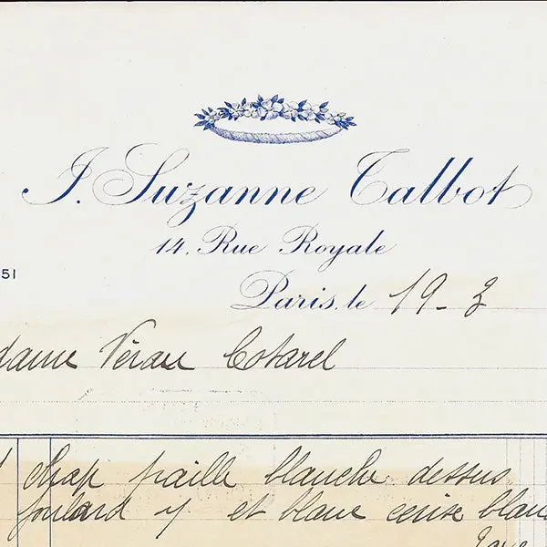 Suzanne Talbot - Facture De La Maison Suzanne Talbot, 14 Rue Royale À Paris (1919) 2