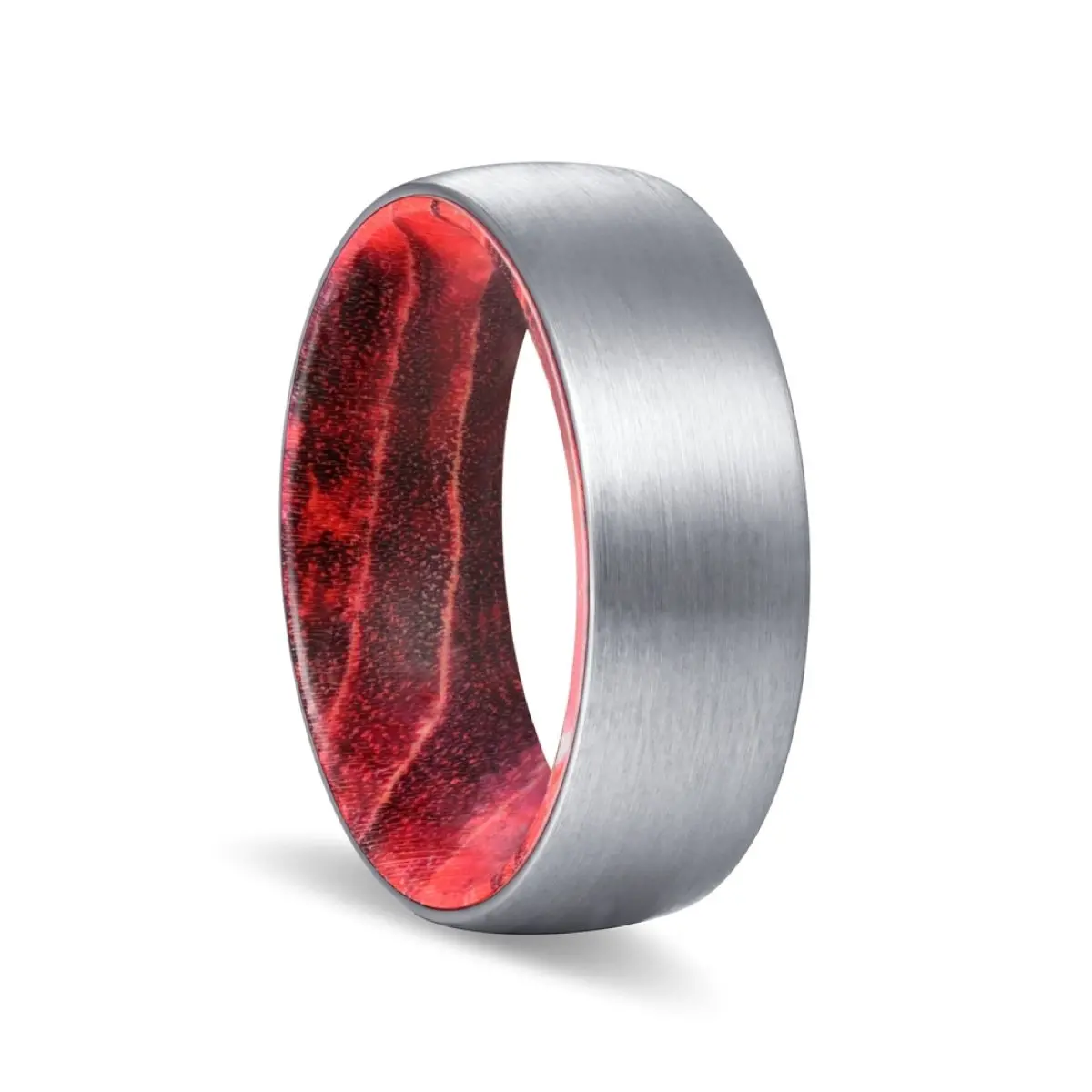 Beacon | Black & Red Wood, Silver Tungsten Ring, Brushed, Domed 1