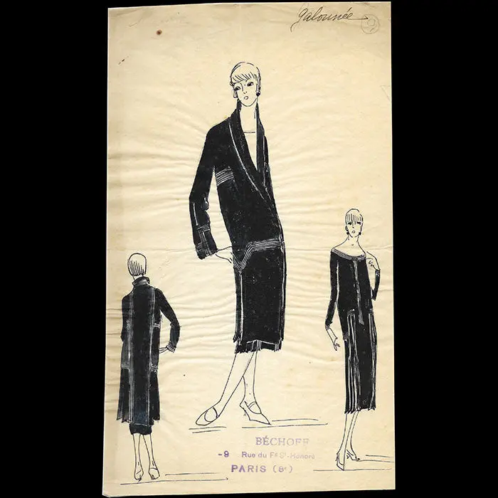 Bechoff - Galonnée, Dessin D'une Robe (Circa 1925) 1
