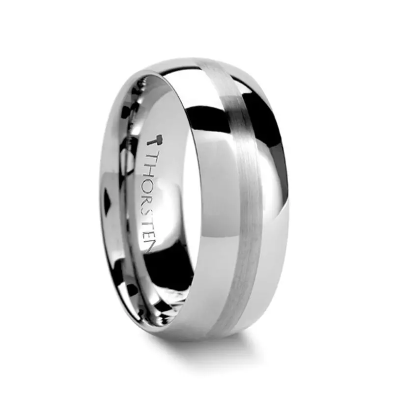 Bellator | Silver Tungsten Ring, Brushed Stripe, Domed, 10Mm, 12Mm 1