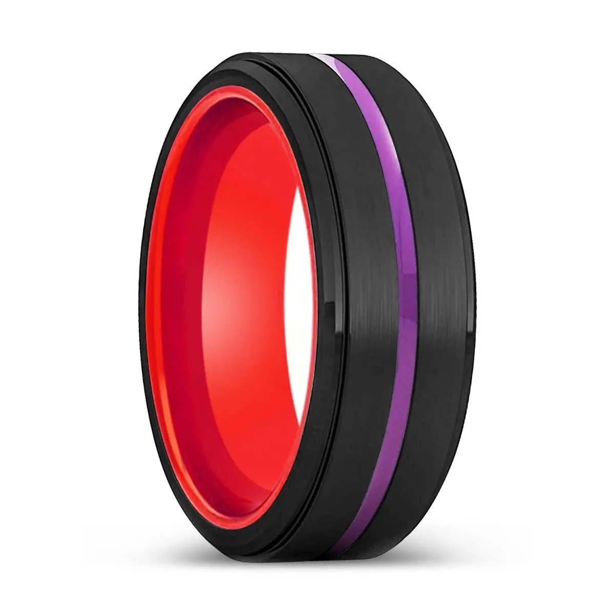 Bendigo | Red Ring, Black Tungsten Ring, Purple Groove, Stepped Edge 1