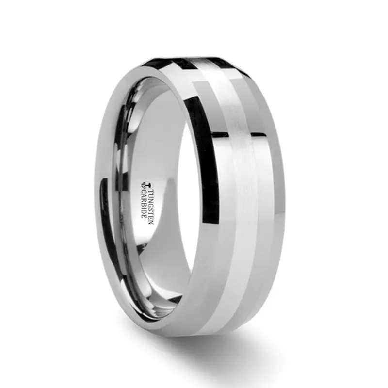Benedict | Silver Tungsten Ring, Palladium Inlay, Beveled 1