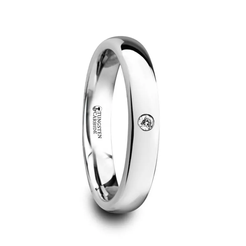 Berkshire | Women's Silver Tungsten Ring, Diamond, Domed 1