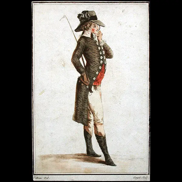 Cris Et Costumes De Paris, Gravure N°4, Jeune Elegant Se Promenant Aux Palais Royal Pour Fixer Les Caprices De Sa Soirée Par Watteau (1786) 1